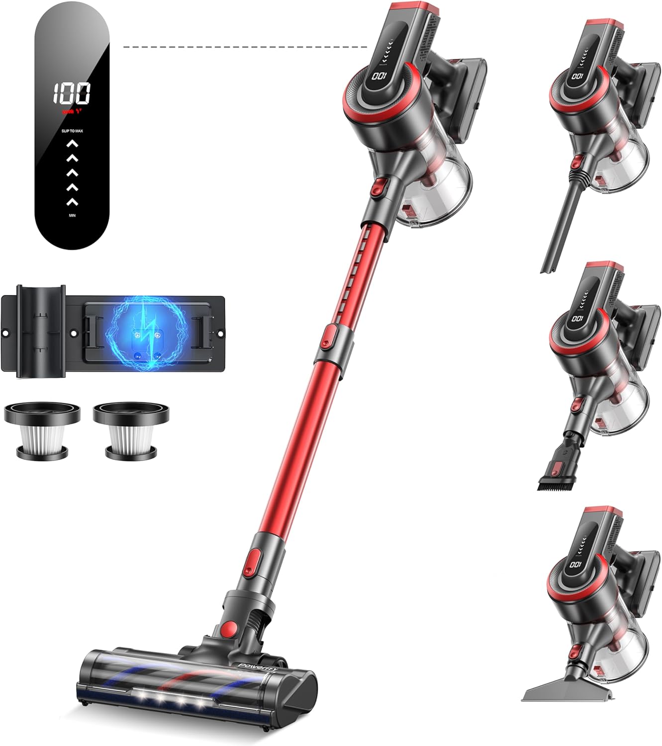 Cordless Vacuum Cleaner, Stick Cordless Vacuum with LED Touch Screen, Anti-Tangle Vacuum Cleaner with Charging Station for Carpet Hard Floor Pet Hair