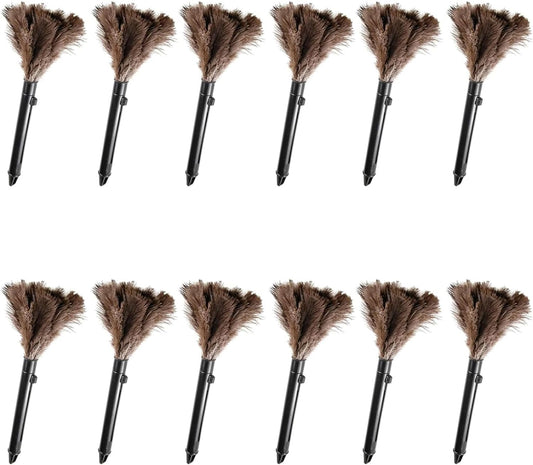 Retractable Feather Duster-Genuine Ostrich Feathers,Anti-Static,Reusable Eco-Friendly Handheld Cleaning for Keyboard,Home,Car,Office(10 to 15 Inches) 12Pack
