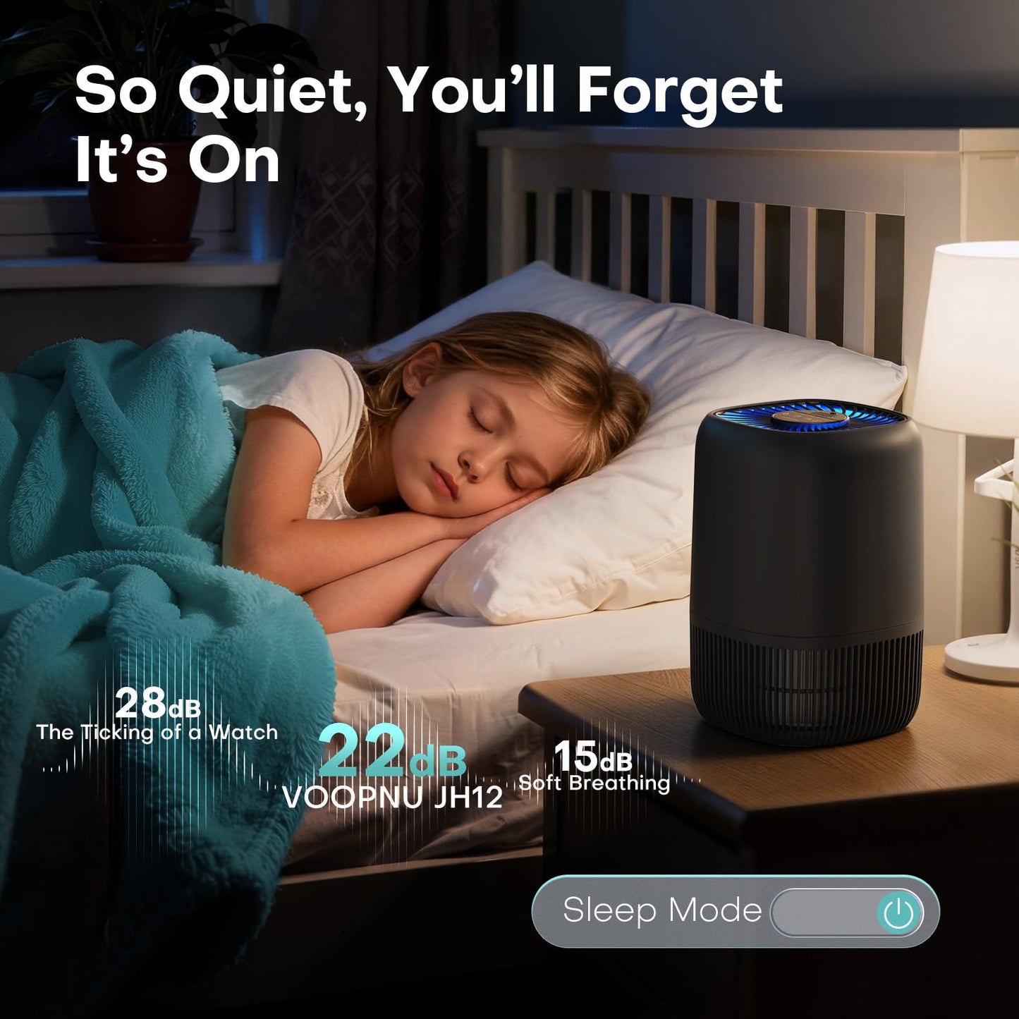 VOOPNU Air Purifiers for Bedroom, High Efficiency Filter, 1076 Ft², Black
