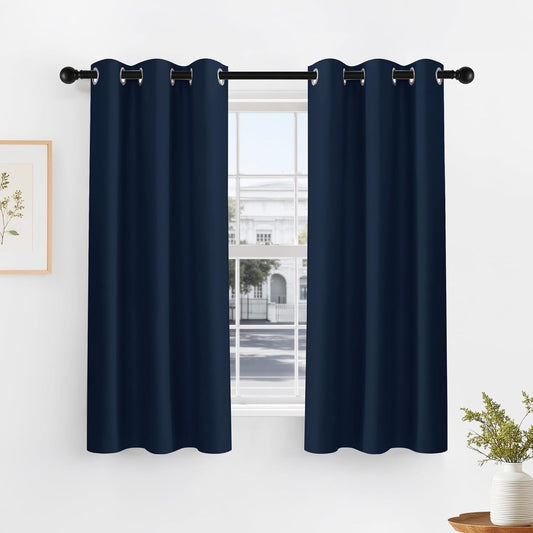 PONY DANCE Nave Blue Short Curtains for Small Window, Blackout Thermal Insulating Drapes for Home Theatre Bathroom Kitchen Basement Cafe RV Camper Windows Blinds, Wide 42 x Long 40, 1 Pair