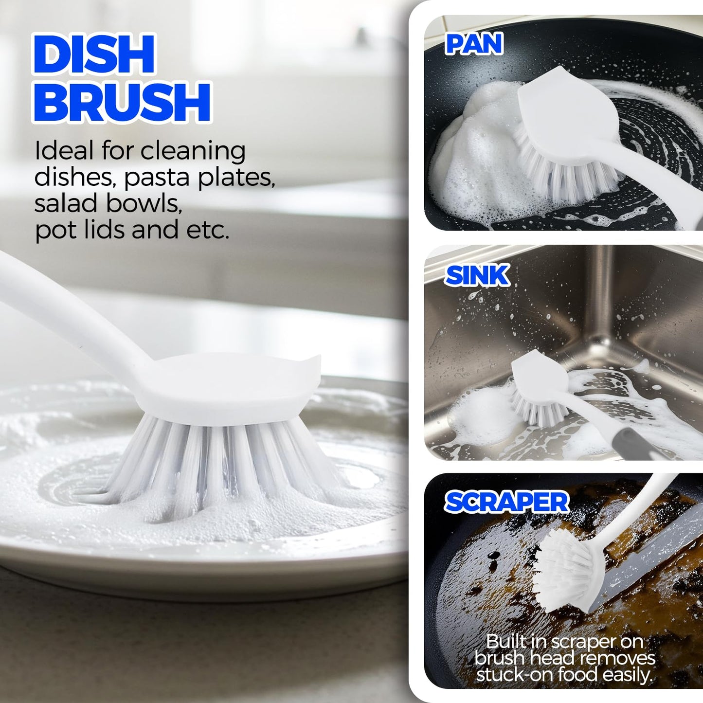 Holikme 6 Pack Dish Brush Set with Bottle Brush, Dish Scrub Brush,Gray
