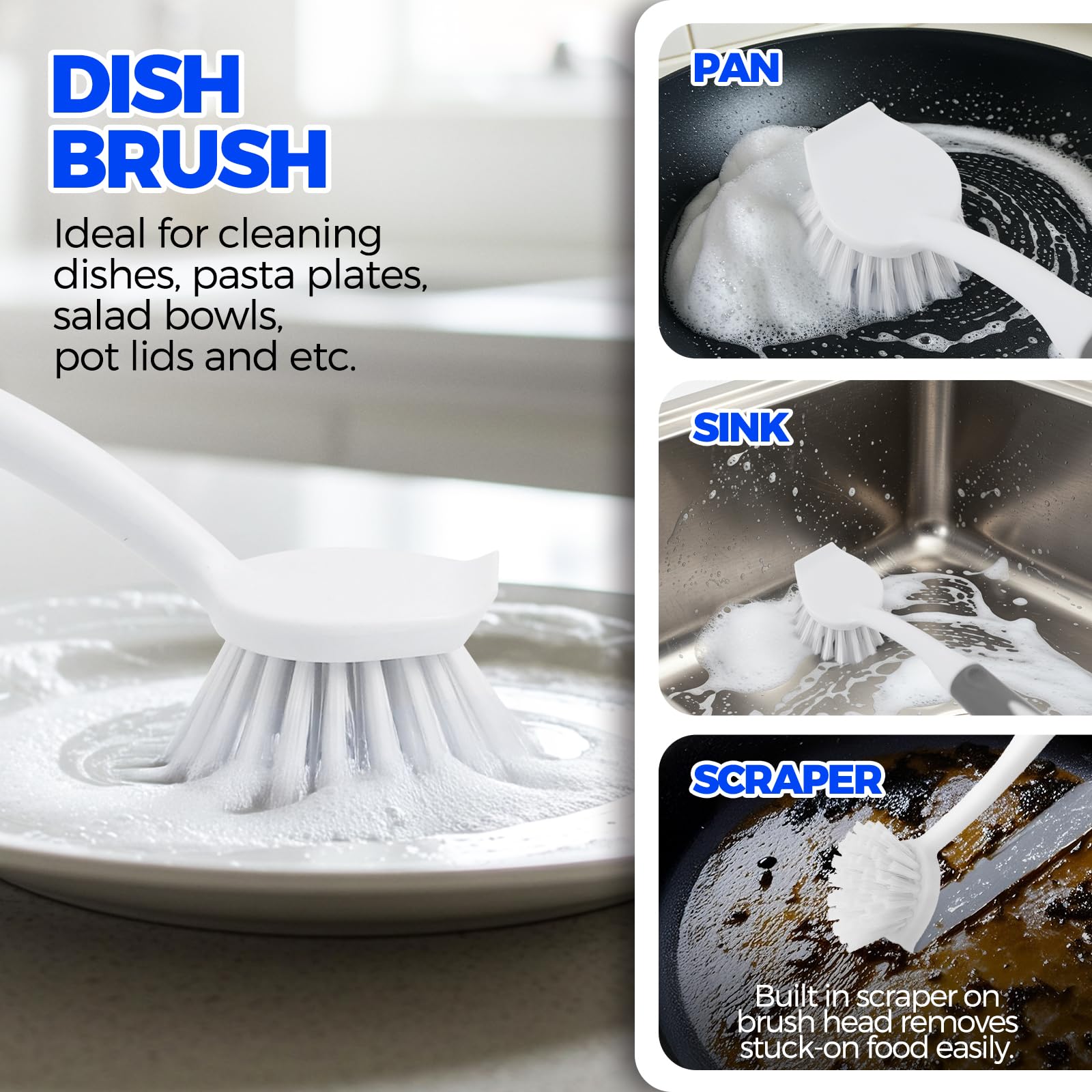Holikme 6 Pack Dish Brush Set with Bottle Brush, Dish Scrub Brush,Gray