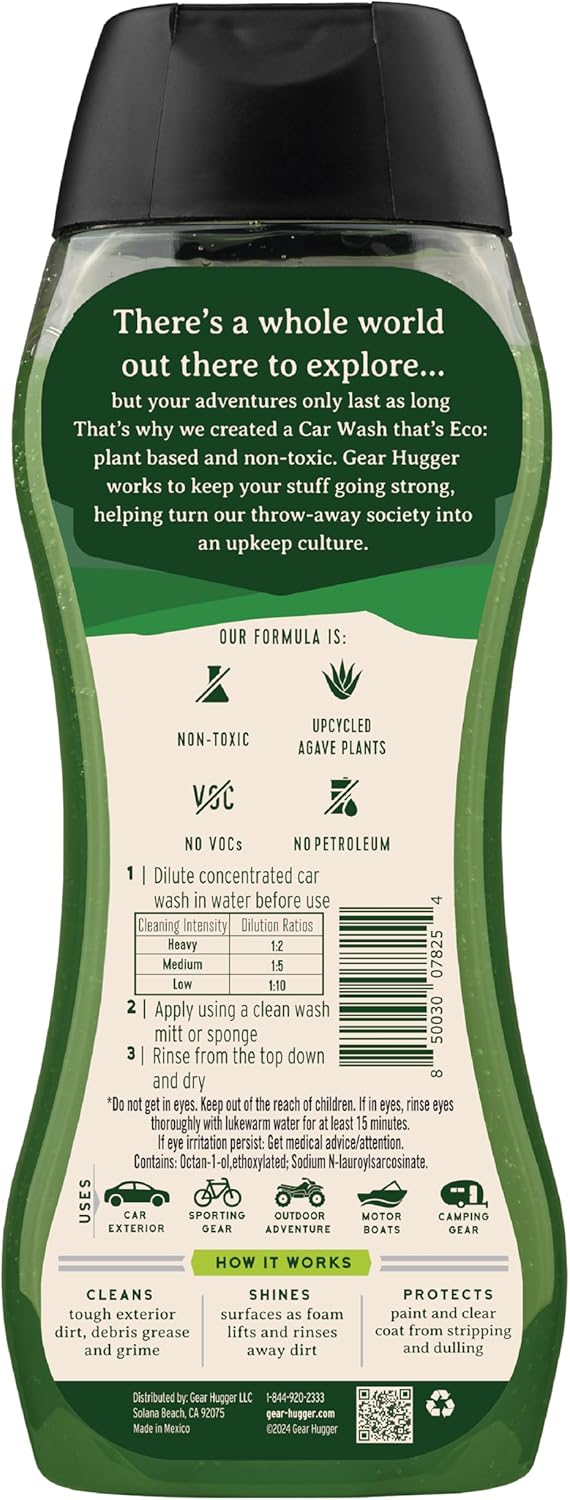 Gear Hugger Car Wash Soap (16 oz, Pack of 2) – Eco-Friendly Car Cleaner, Biodegradable Car Wash with Natural Saponins & Eucalyptus – Safe Car Soap for All Vehicle Surfaces