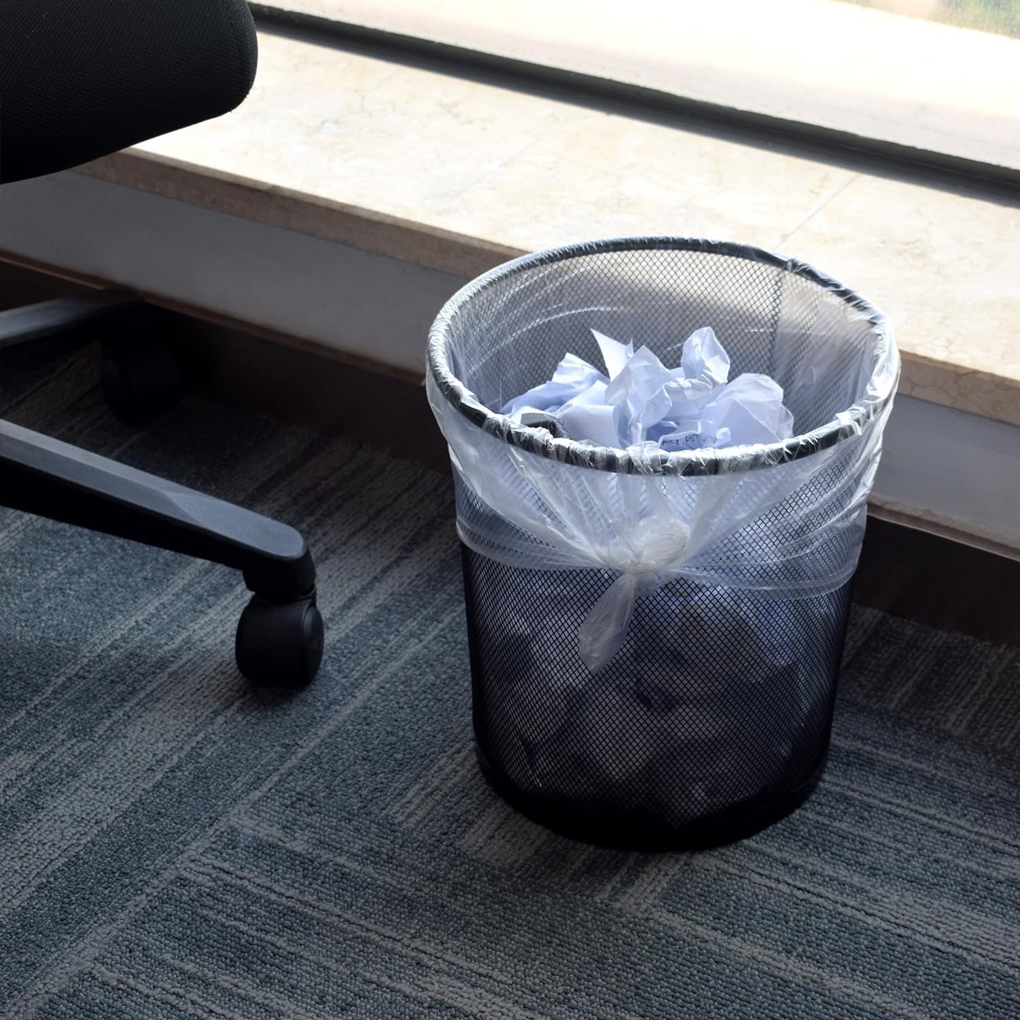 7-10 Gallon Clear Trash Can Liners, 24'' x 24'', Wholesale 1000 Count, High Density Garbage Bags for Office, Bathroom, Commercial and Industrial Use