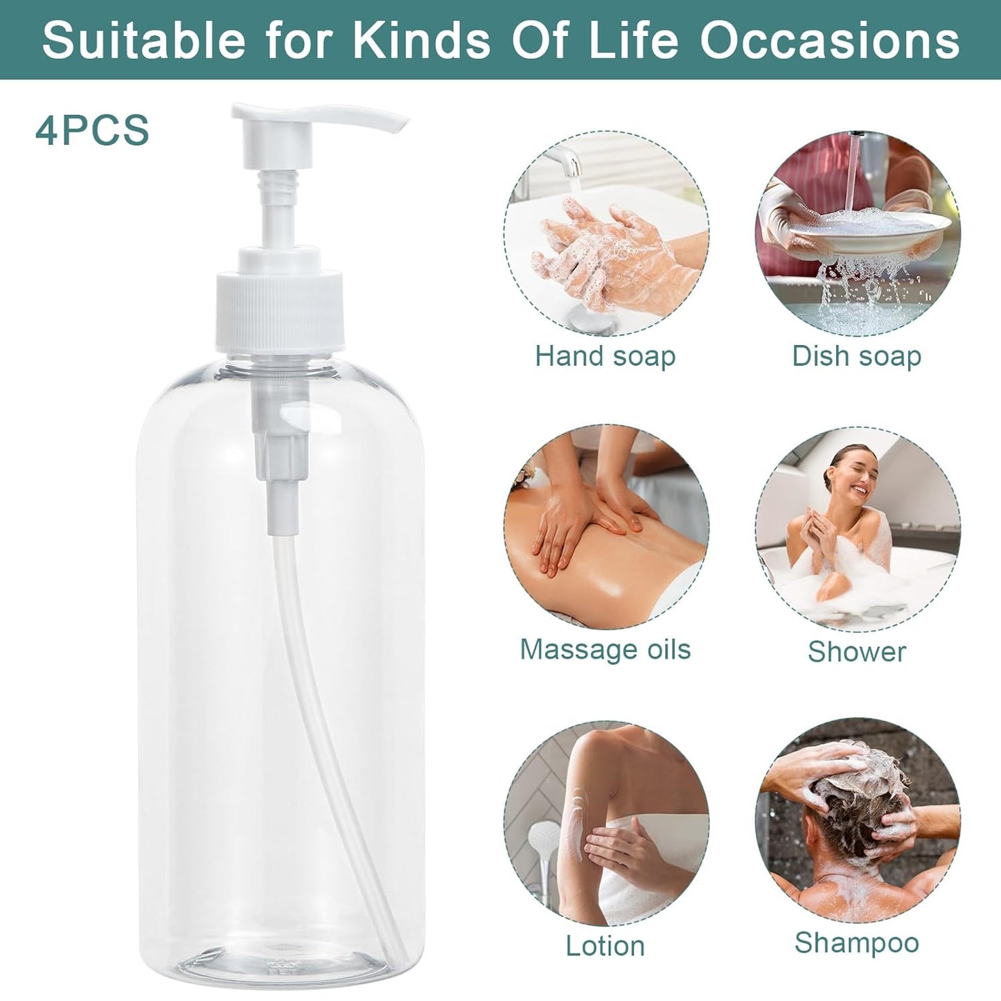 Pump Bottle Shampoo Pump Dispenser, Yebeauty Shampoo Bottles with Pump 16.9oz Clear Plastic Empty Refillable Shower Bottle 2 Pieces Containers with Travel Lock for Soap Cream Lotion Gel