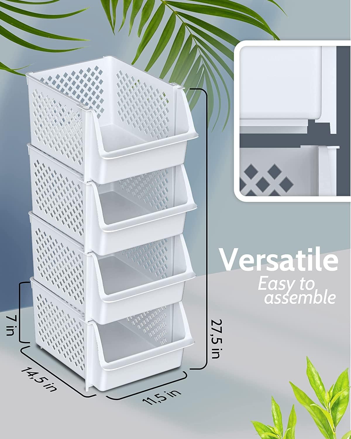 TidyFriend Plastic Stackable Bins for Pantry, 24 Pack Large Stacking Bins Open Front Kitchen, and Bathroom Organization, Open Front Design (White)