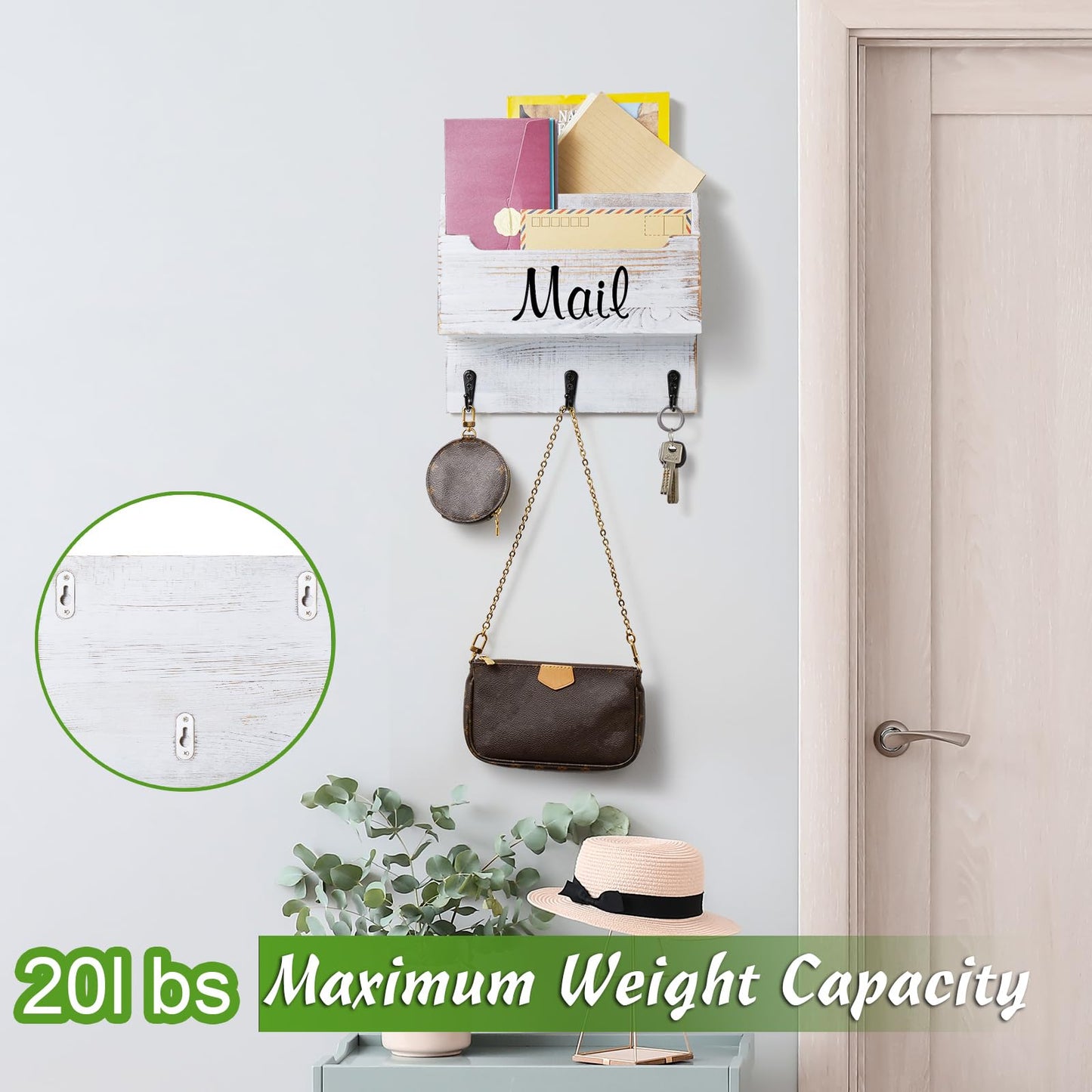 DRASTAR Mail Organizer Wall Mounted, Wooden Mail & Key Holder for Wall, Hanging Mail Organizer