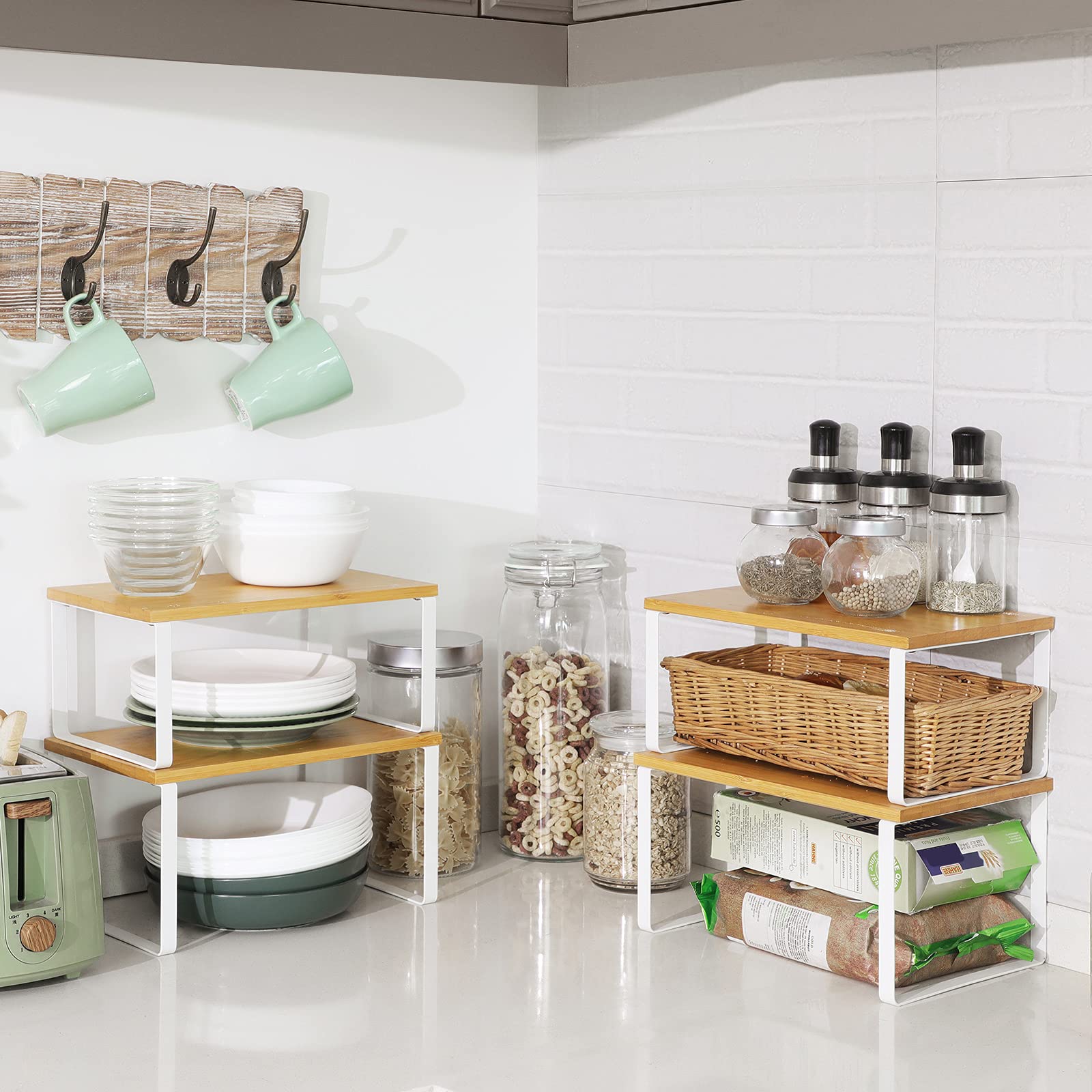 SONGMICS Cabinet Organizer Shelf, Set of 4 Kitchen Counter Shelves, Kitchen Storage, Spice Rack