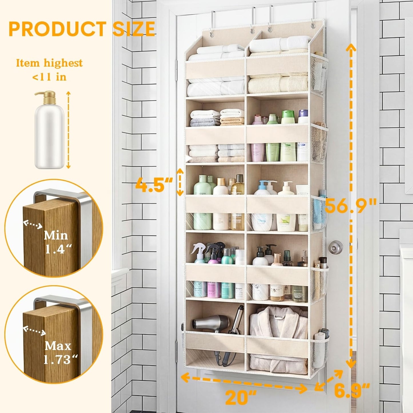 Ofiray-home Over the Door Organizer 5 Tiers,Extra Large Behind Door Storage of 10 Compartments,80