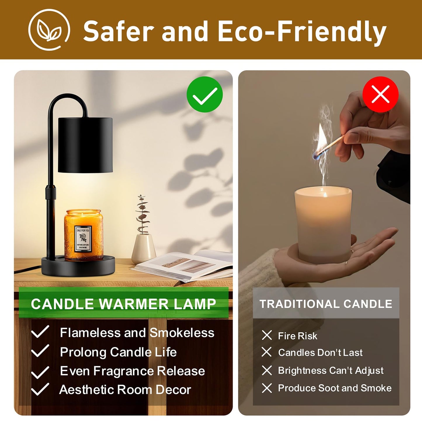 Briever Dimmable Candle Warmer Lamp with Timer, Height Adjustable Electric Candle Wax Warmer