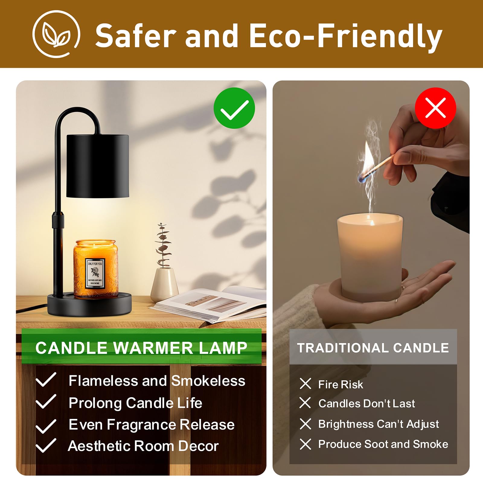 Briever Dimmable Candle Warmer Lamp with Timer, Height Adjustable Electric Candle Wax Warmer