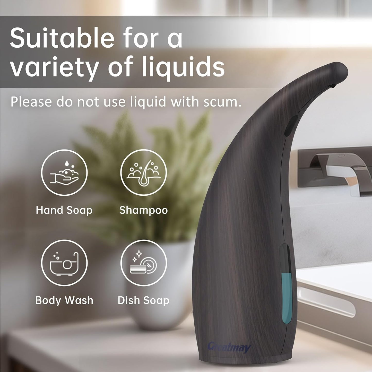 Adjustable Automatic Soap Dispenser Touchless, 4 Adjustable Levels Touchless Sensor Liquid Soap Pump Dispenser，300ml Rechargeable Magnetic Charging Hand Soap Dispenser for Kitchen，Bathroom