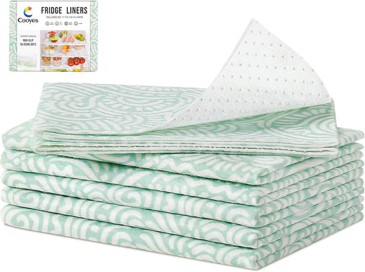 Cooyes Refrigerator Shelf Liners, Drawer Liners for Kitchen Cabinets, Absorbent Fridge Mats with Non-Slip Particles, Breathable Cloth Material BPAfree, Keep Produce Fresh Longer, 6 Pack, 12" × 24"