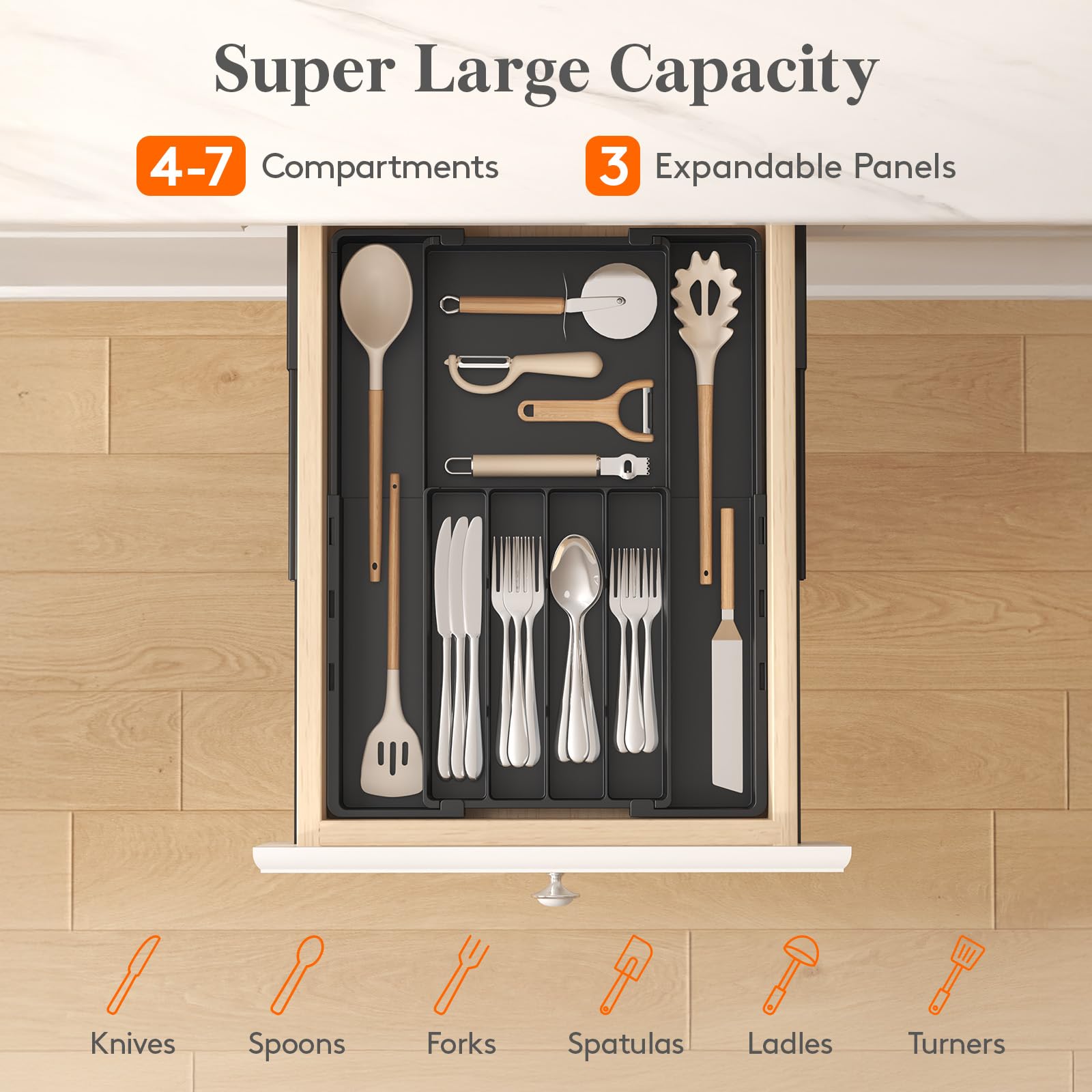 Lifewit Expandable Silverware Drawer Organizer, Utensil Tray for Kitchen