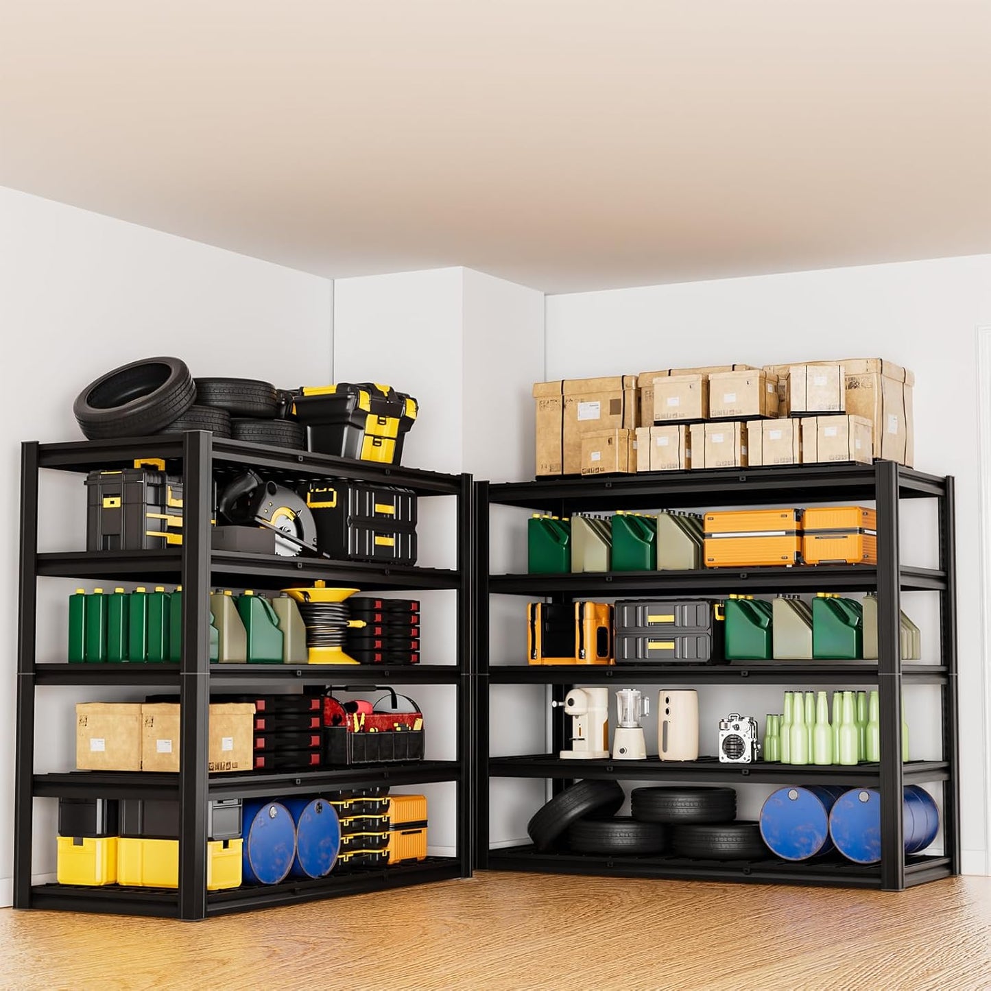 5-Tier 60”W x 24”D x 78”H Garage Shelving Adjustable Metal Storage Shelves 3000LBS Garage Shelving Heavy Duty Utility Shelf Unit Storage Racks for Warehouse(Black)