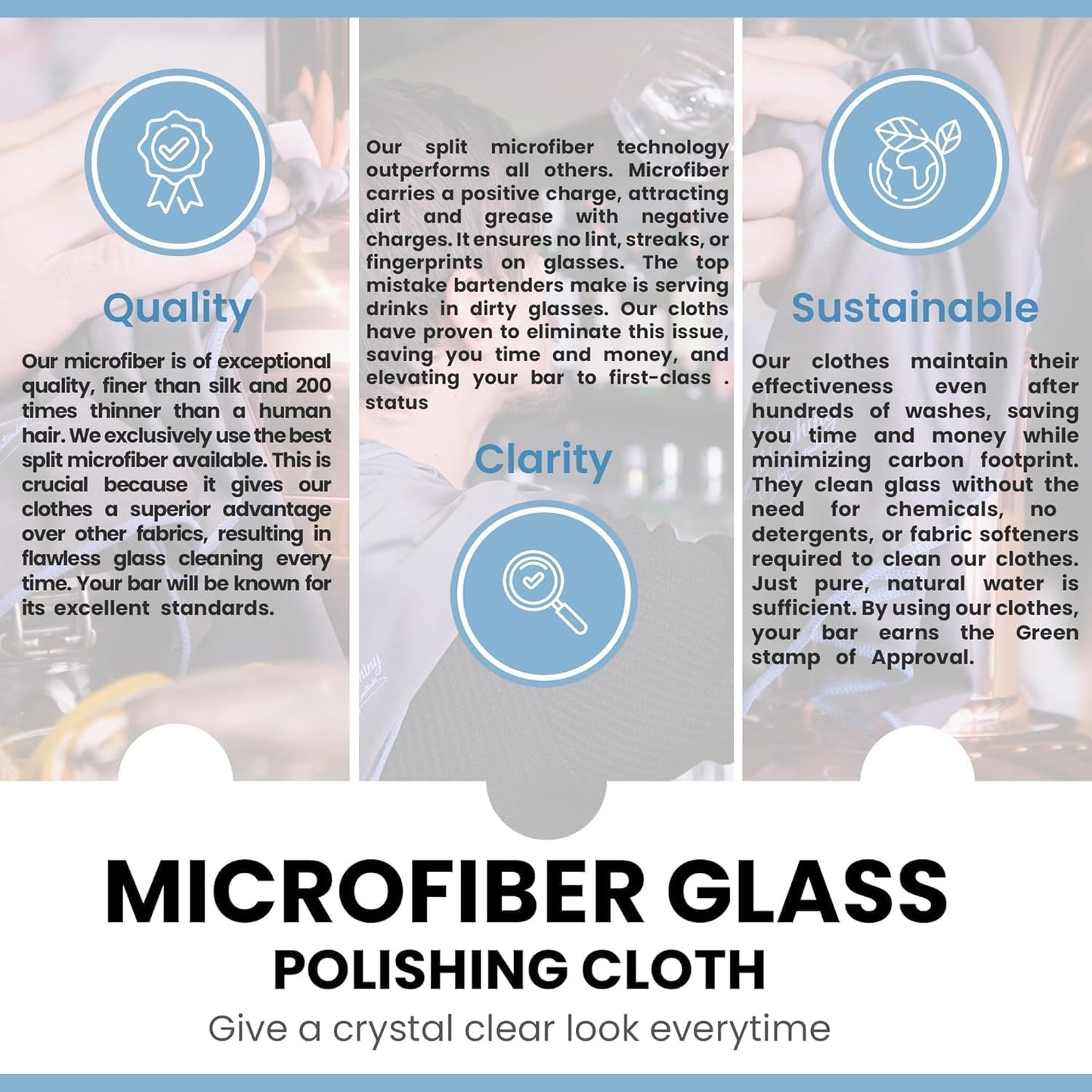 Trendy Bartender Toast to Perfection Microfiber Glass Polishing Lint-Free Cloth for Spotless Shine and a Residue-Free Finish - Pack of 5-25x20 inch - White