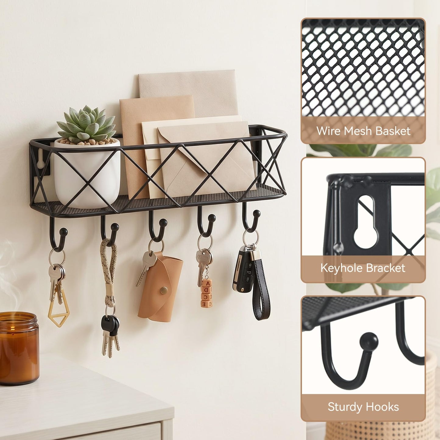 HappyHapi Key Holder Wall Mount, Metal Key Rack, 9.8”Lx2.1”Wx4.1”H