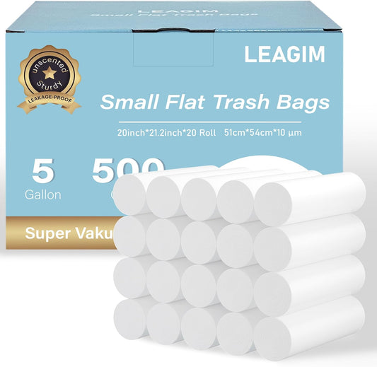 500 Count 5 Gallon Trash Bags, Strong Small Garbage Bags, Bathroom Trash Can Bin Liners, 4-6 Gallon Unscented White Wastebasket Liners for Kitchen Office Toilet and Bedroom