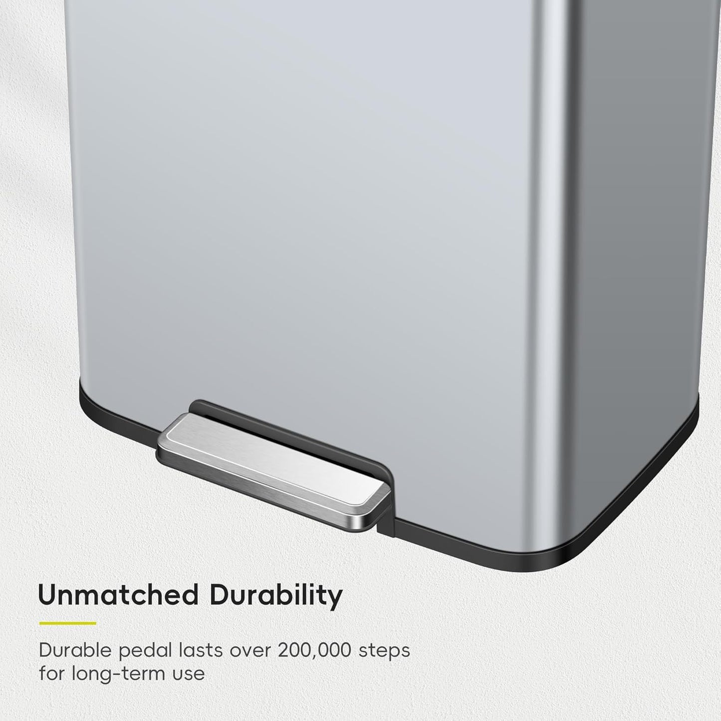 EKO Madison Matte Grey Stainless Steel 50 Liter/13.2 Gallon Step Trash Can with Inner Liner - Fingerprint Resistant Finish