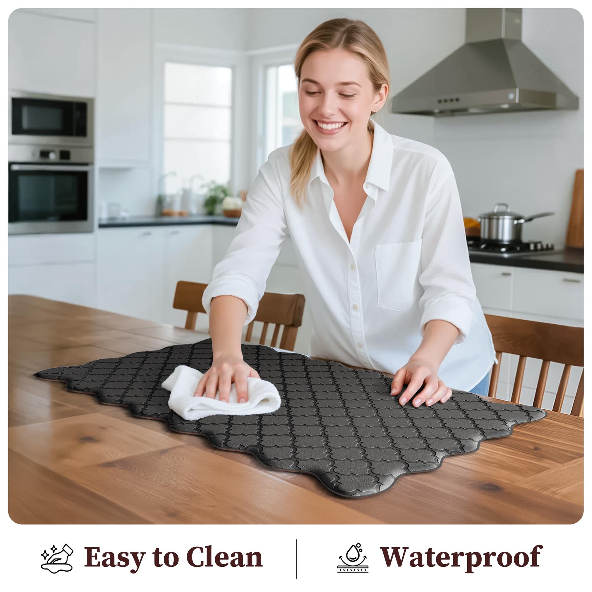 Arenarug Upgrade Scalloped Kitchen Mats for Floor 2PC, Black Kitchen Rugs