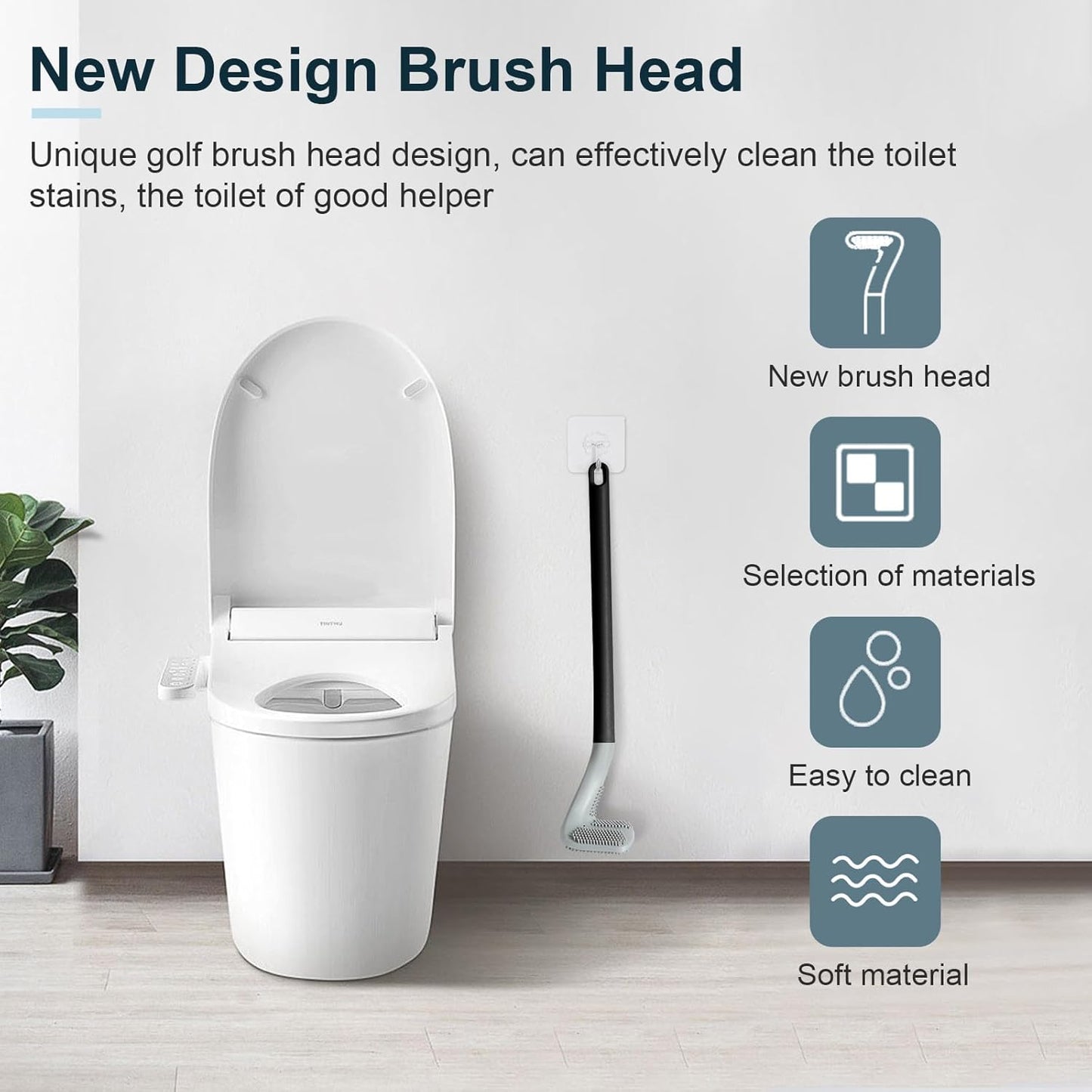 Golf Toilet Brush, Toilet Cleaning Brush, Flexible Bendable Silicone Long Handled Toilet Brush, 360° Deep Toilet Bowl Cleaning Brush,Quick Drying Toilet Brush for Bathroom with a Hook (Black)