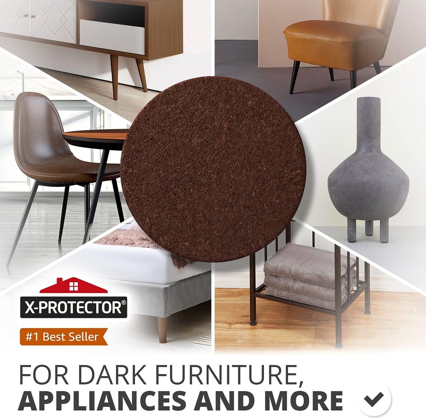 24 Heavy-Duty Felt Furniture Pads 1” 1/4” Thick X-Protector! Round Felt Pads for Furniture Feet - The Best Felt Floor Protectors for Furniture to Prevent Scratches. Protect Your Hard Floor! (Brown)