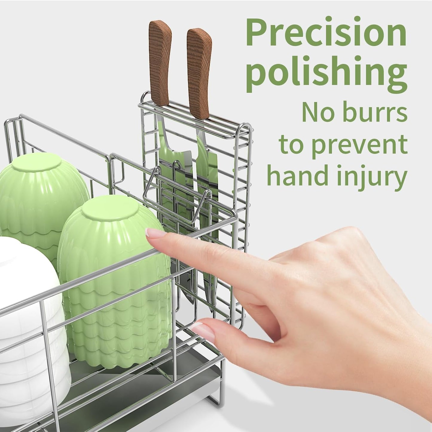 Large Dish Drying Rack - Rust Resistant Dish Rack,Expandable Kitchen Counter,Drainage Board with Sloped Design,Removable Cutlery Holder,Cup Knife Holder,Easy-to-Clean Full Hollow Design-Silver-L