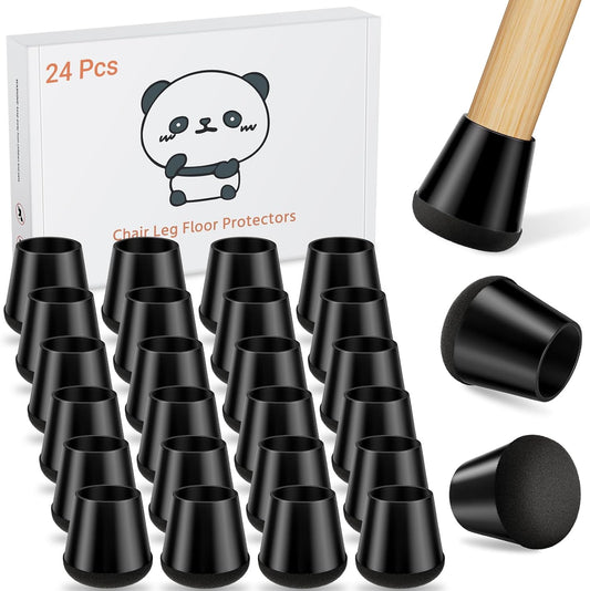 24 PCS Silicone Chair Leg Floor Protectors Small (0.8"-1") Rubber Felt Furniture Pads Chair Legs