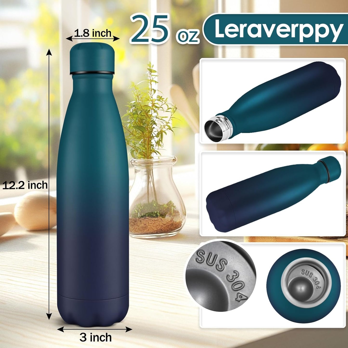 25oz Cola-Bottle Shaped Stainless Steel Leak-proof Water Bottle,Double Wall Vacuum Insulated Metal，Travel Mug For Sports Indoors & Outdoors,BPA-Free Kids Flasks,Dark Night(1 Pack)