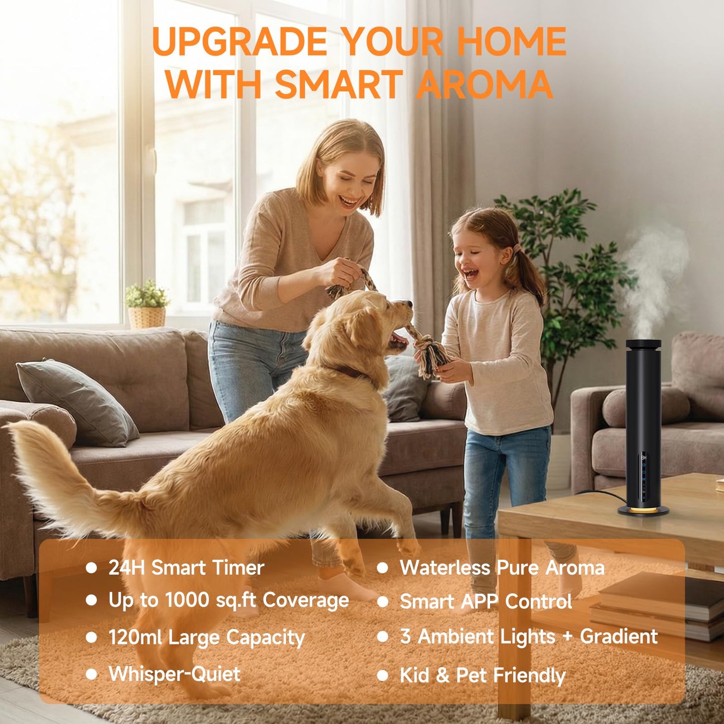 Waterless Essential Oil Diffuser, 1000 Sq.Ft Coverage, Smart App & Remote Control Scent Machine, 3