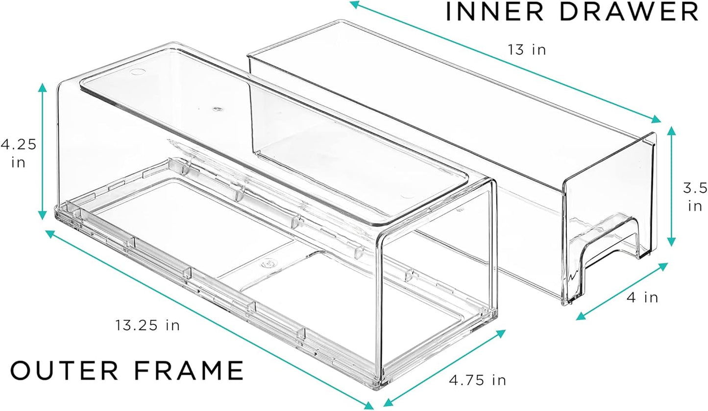 Sorbus Small Wide Clear Storage Drawers (4 Pack) – Stackable Pull-Out Storage Bins for Fridge, Pantry, and Cabinet Organization – Acrylic Drawer Organizers