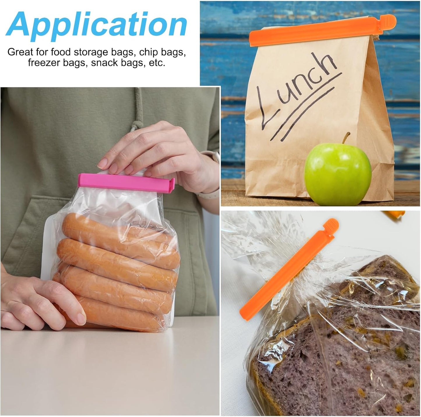 PATIKIL Sealing Clips 4.3 Inch, 10 Pack Reusable Plastic Bag Clip Clamp Sealer for Food Storage Snack Bag Home Kitchen, Rose