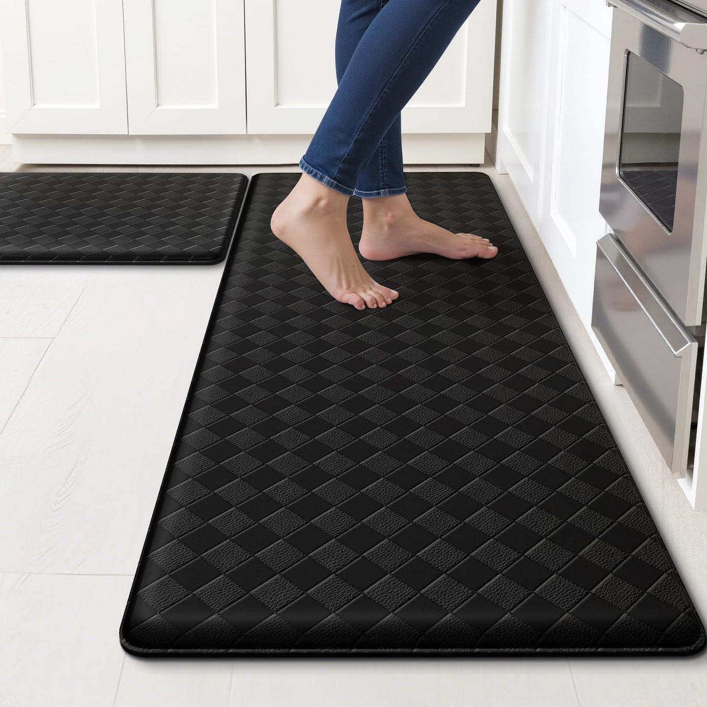 TranquilRelax 2-Piece Kitchen Mats, Cushioned Non-Slip Floor Mats, Black
