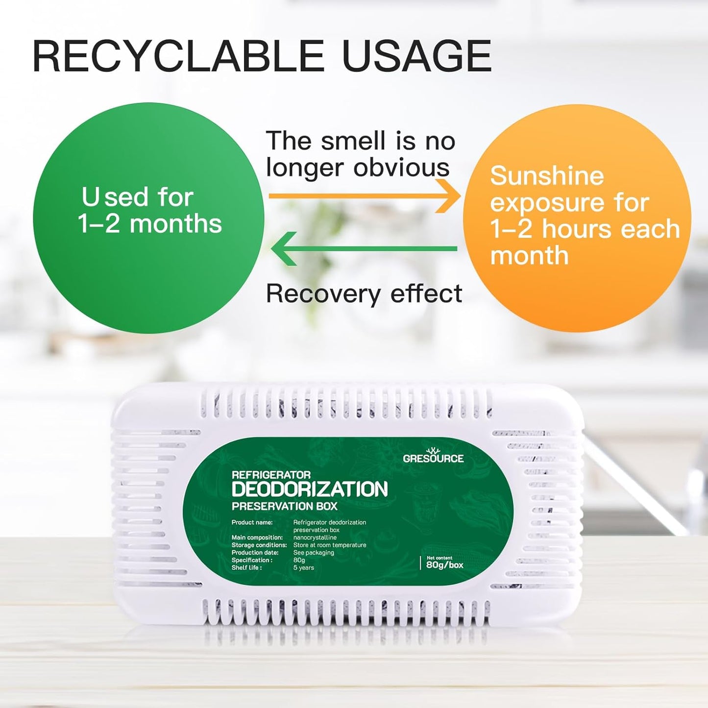 4 Pack Fridge Deodorizer, Refrigerator and Freezer Deodorizer Odor Eliminator Reusable, Unscented Activated Carbon Odor Absorber and Moisture for Freezers, Coolers, Closet and Trash Can