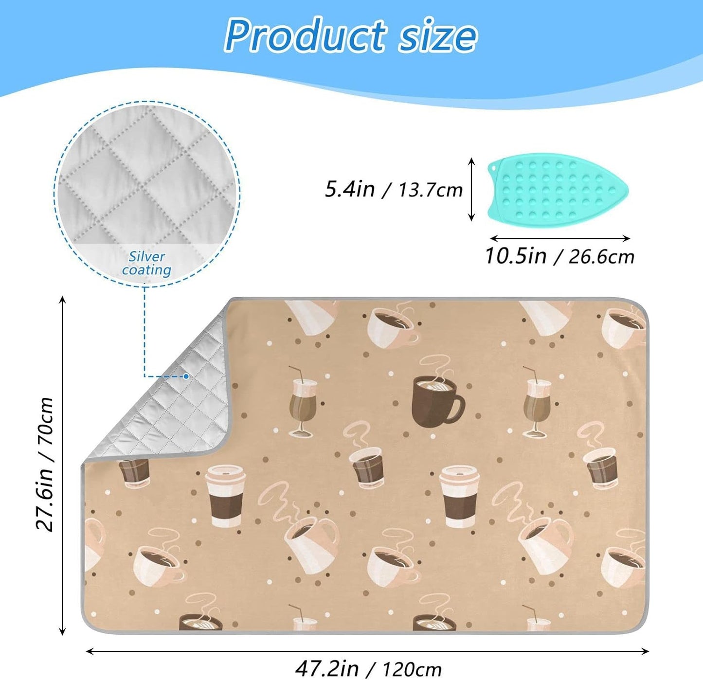 Ironing Mat Portable Ironing Pad Ironing Blanket for Table Top Heat Resistance Double-Side Using Travel Large 47.2 x 27.6 Inch Foldable Lightweight Coffee Cup