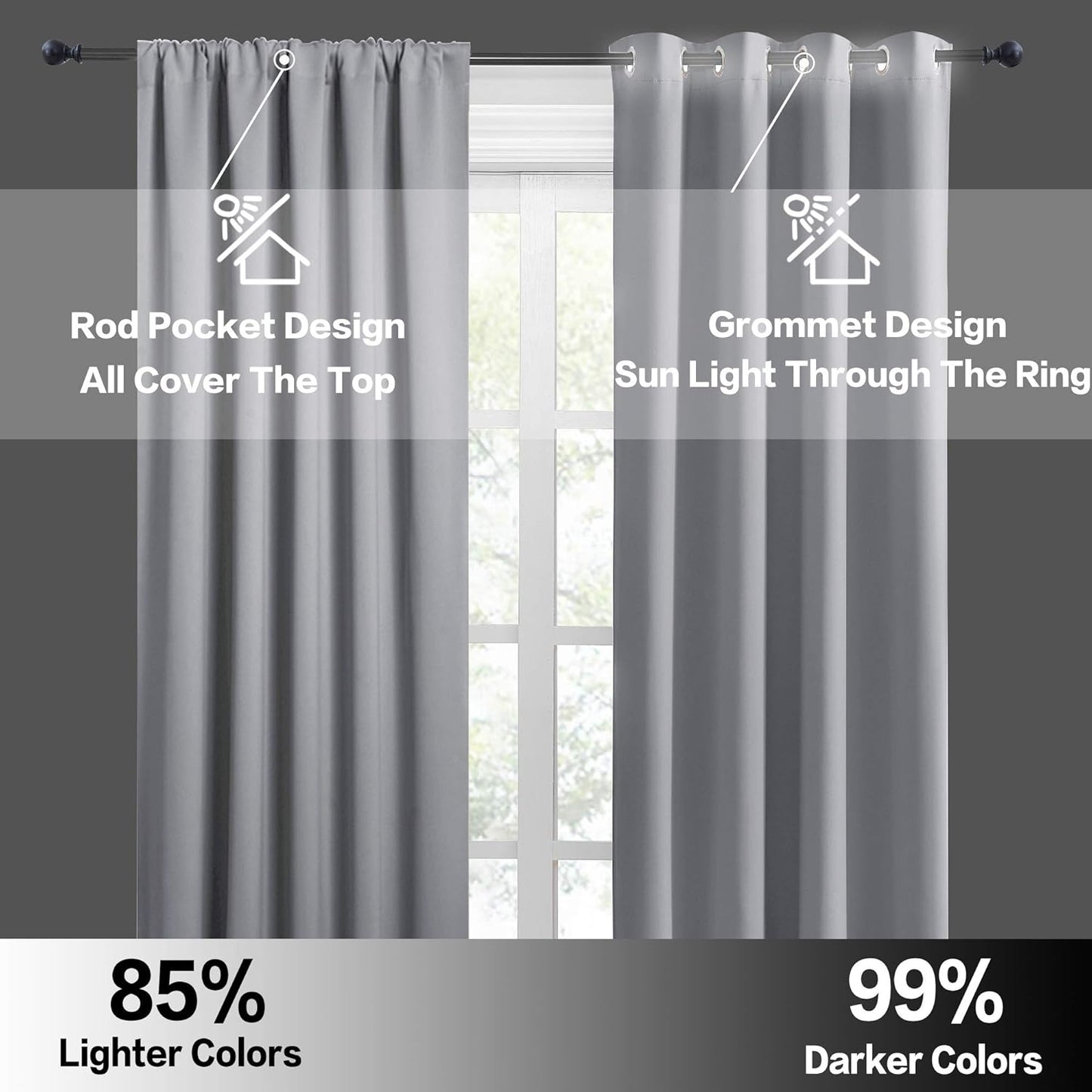 RYB HOME Blackout Curtains for Bedroom - Small Window Treatment Panels Full Privacy Thermal Insultaed Solar Drapes for Bathroom Dining Basement, Wide 42 x Long 45, Silver Grey, 2 Pcs
