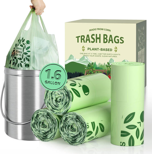1.6 Gal Small Compost Bags for Countertop Bin with Handle Tie, AYOTEE Composting Bags for Kitchen Compost Bins,100 Pack, 1.2-1.6 Gallon Compost Bin Bag, Small Trash Bag, Odor Control