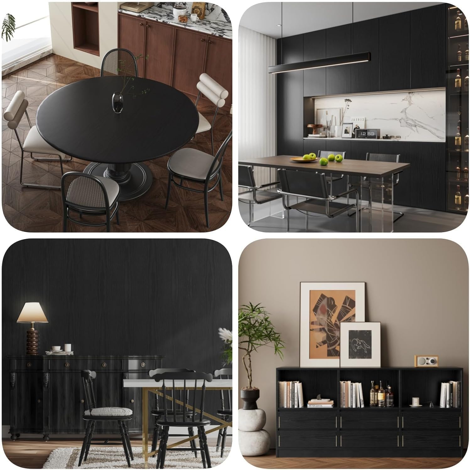 Abyssaly Black Wood Contact Paper Peel and Stick Wallpaper for Cabinets