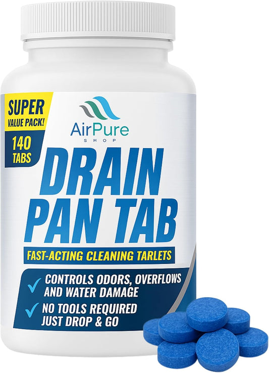 Air Pure Drain Pan Tabs - 140 Flow Treatment Tablets for HVAC & AC Condensate Pan Treatment |