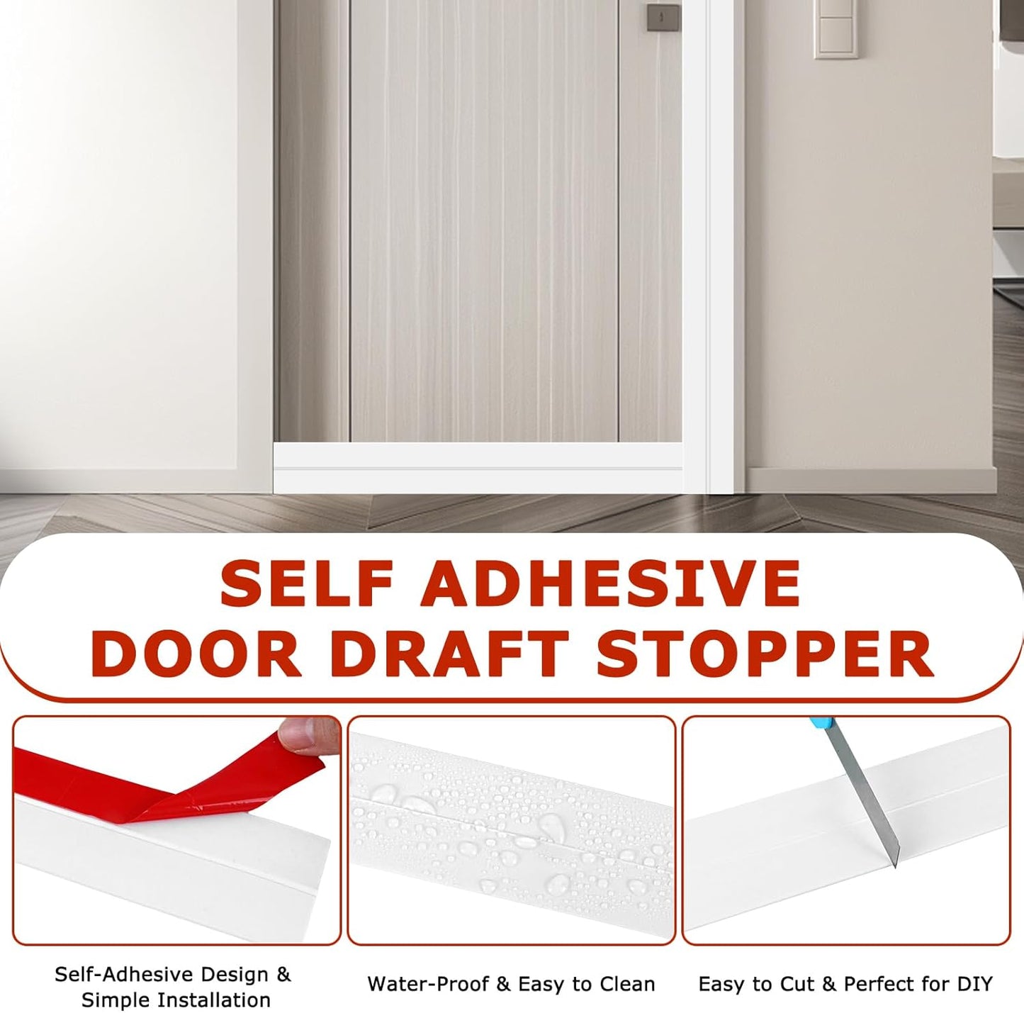Weather Stripping Self Adhesive Door Draft Stopper Flexible Shower Door Bottom Seal Silicone Seal Strip for Sliding Glass Windows Side Gaps (White, 2 Inch Wide x 10 Feet Long)