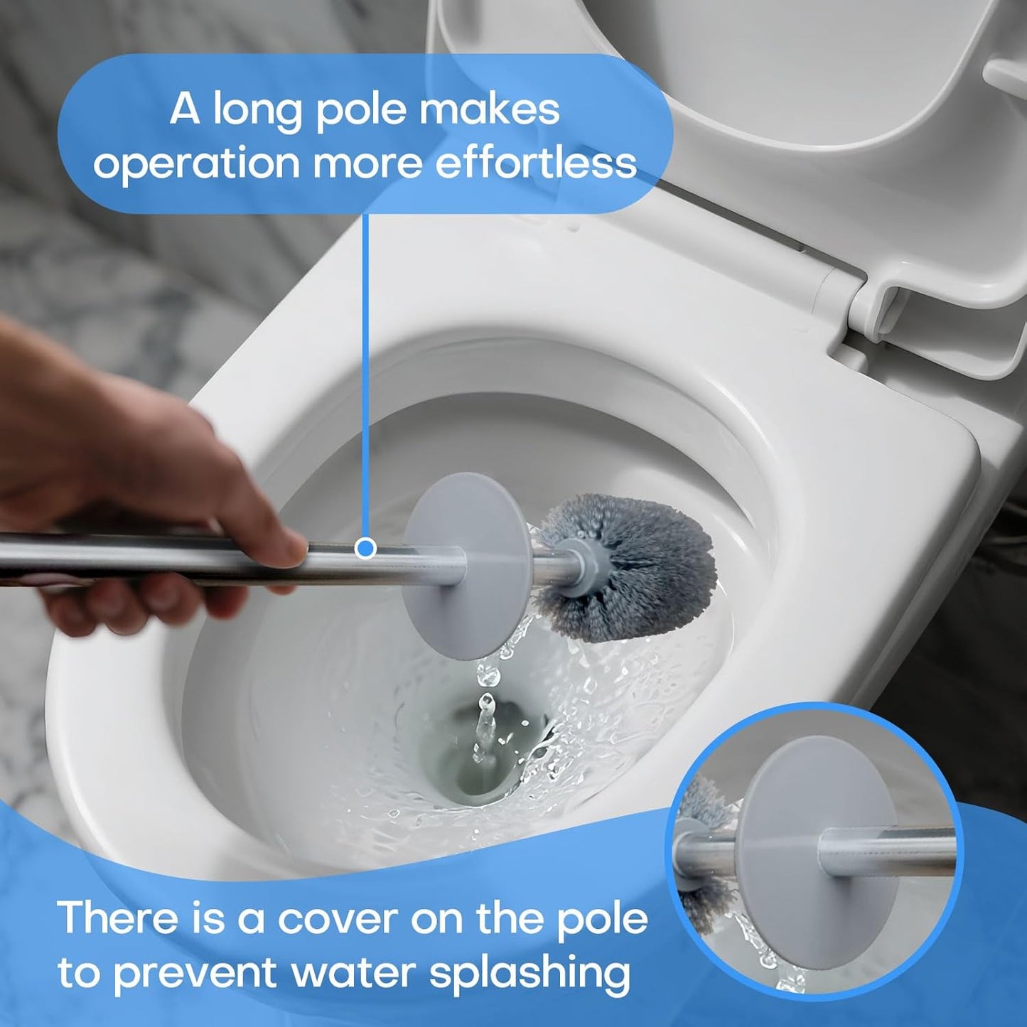 Marble Colored Toilet Brush and Holder Set,Stainless Steel Long Handle and Marble Colored Base for Bathroom Deep Cleaning，Space Saving for Storage，Drip-Proof，Black