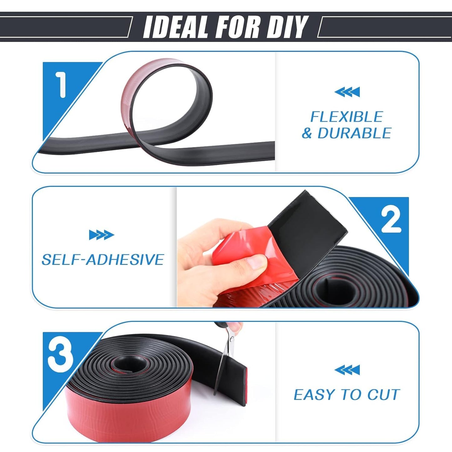 Neoprene Rubber Strips With Adhesive Backing - Self Stick Seal Gasket for Matting Padding - 1" Wide x 1/5" Thick x 10' Long