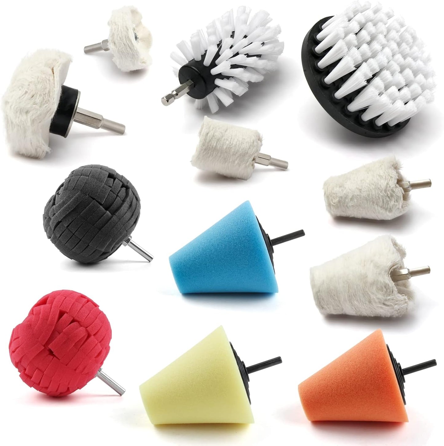 Polishing Pad Buffing Wheel Kit 12 Pack, Polishing Ball for Drill,for Car Care Metal Aluminum Stainless Steel Chrome Wood Plastic Ceramic Glass Woods Fabric Cotton Machine Jewelry