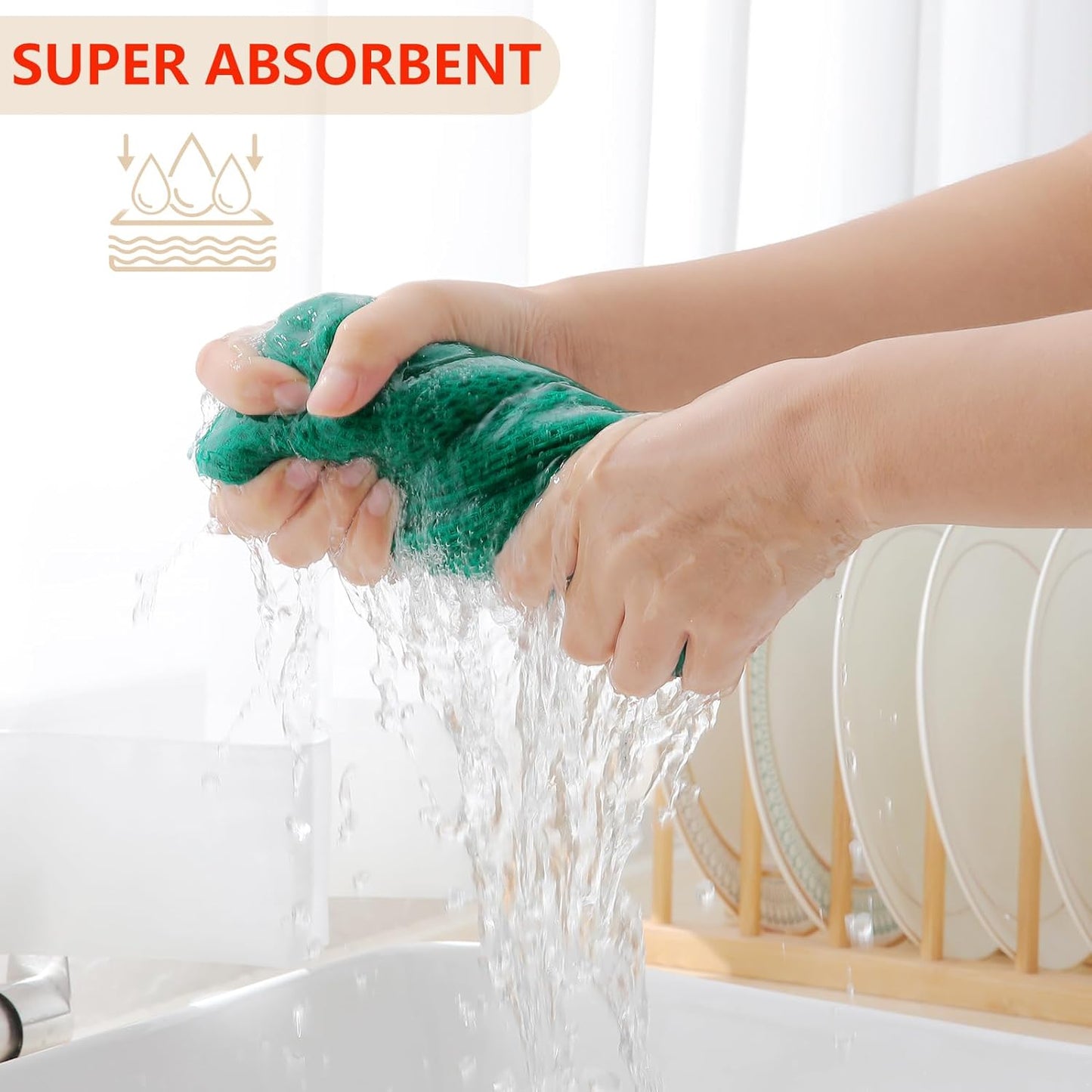 Homaxy 100% Cotton Waffle Weave Kitchen Dish Towels, Ultra Soft Absorbent Quick Drying Cleaning Towel, 13 x 28 Inches, 6-Pack, Dark Green