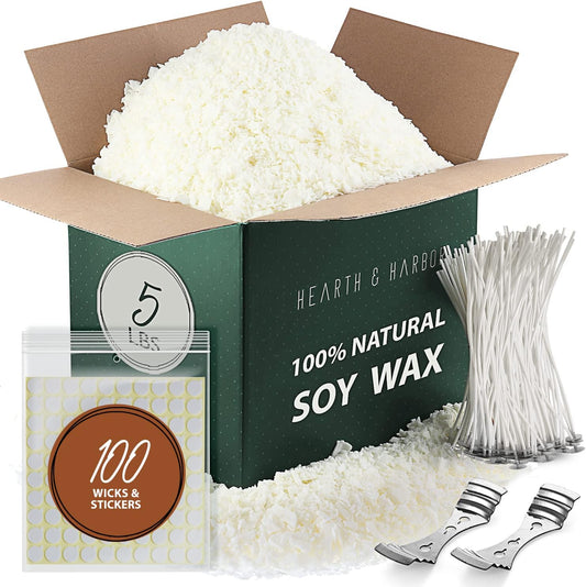 Hearth & Harbor Organic Soy Candle Wax for Candle Making, 5 lbs Natural Candles Making Supplies