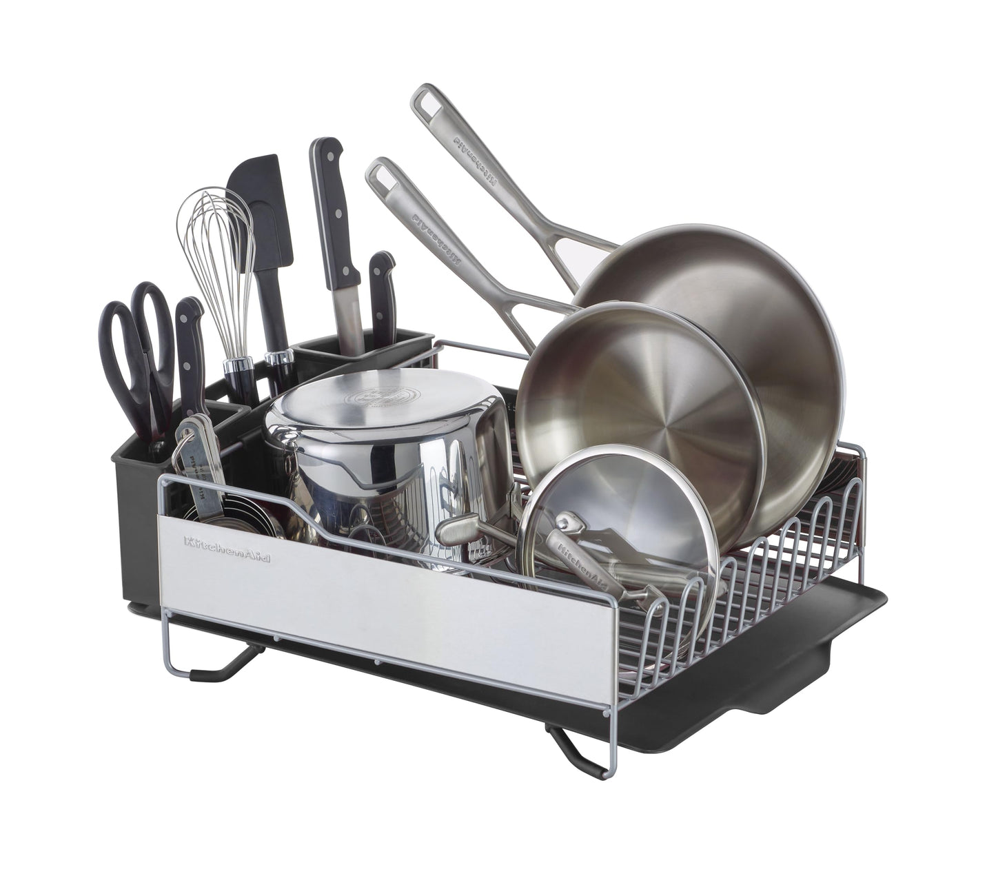KitchenAid Large Capacity Full Size Rust Resistant Dish Rack with Angled Drain Board and Removable