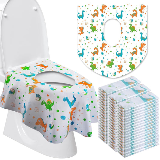50 Packs Disposable Toilet Seat Covers Extra Large Individually Wrapped for Kids and Adults, Portable Non Slip Waterproof Potty Seat Covers for Toddlers Potty Training, Travel (Dinosaur)
