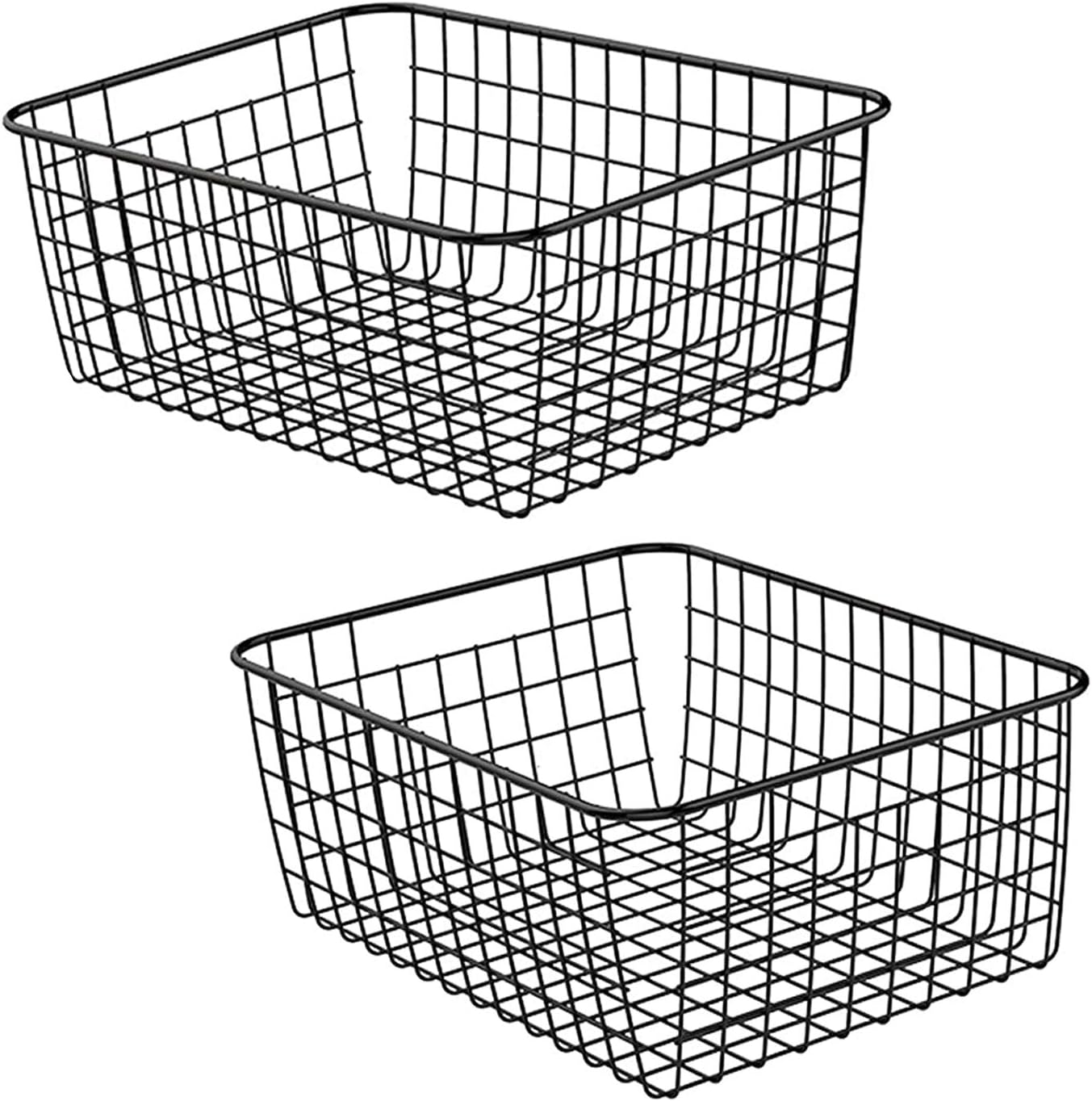 Kitchen Wire Baskets Farmhouse Decor Metal Food Storage Organizer,Household Refrigerator Bin with Built-in Handles for Cabinets,Pantry,Bathroom,Black