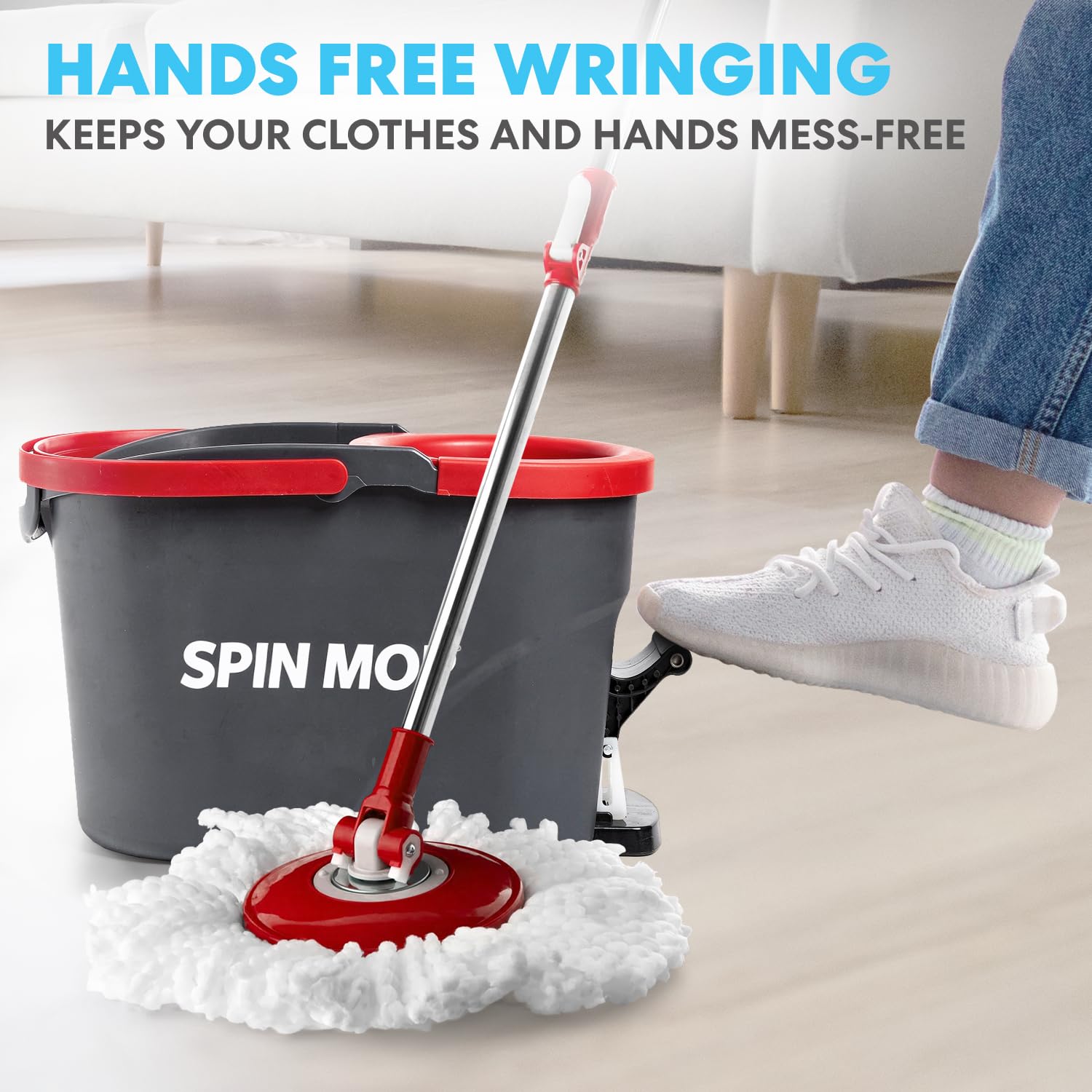 Simpli-Magic 79349 Spin Mop Cleaning System with 3 Microfiber Mop Heads, Red/Black