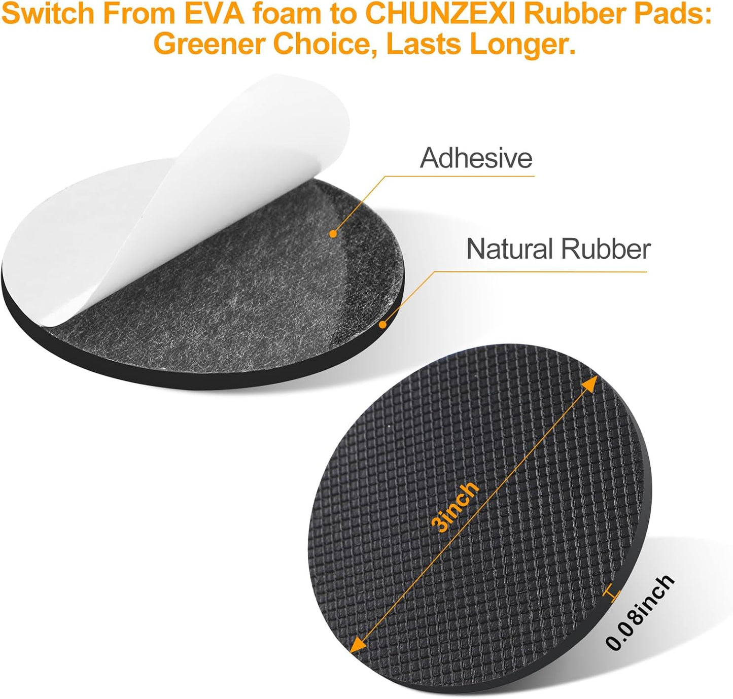 CHUNZEXI Non Slip Furniture Pads - 12 Premium Furniture Grippers Self Adhesive Rubber Furniture Feet, Anti Slide Furniture Hardwood Floor Protector for Keep Couch Stoppers (3 inch Round)